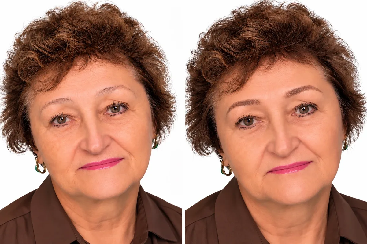 Before and after: brow shaping on mature skin, client of IMAGE PMU